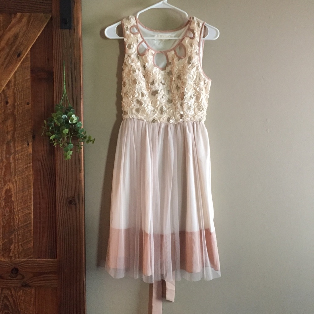 A’reve Cream Tulle Flower Sequin Dress
